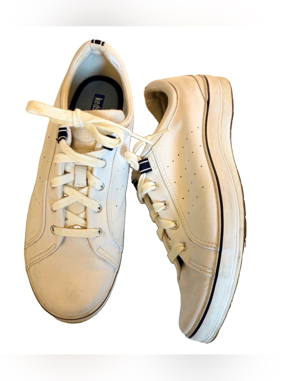 Keds women’s white Leather Low-Top Sneakers with Navy Trim